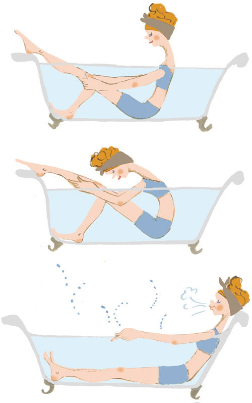 女性がお風呂で入浴しながらマッサージをしているイラスト