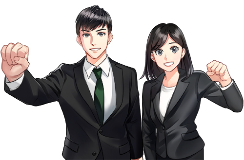 就活生と新社会人の女性を応援するためのスーツの男女のイラストです。