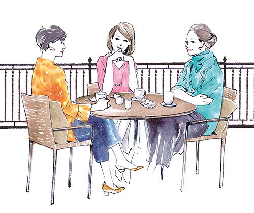 女性3人のお話しているイラスト