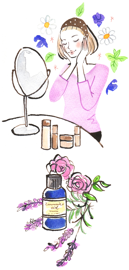 女性、化粧品と薔薇
