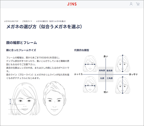 顔の線画イラストをつかったJINSのウェブサイト