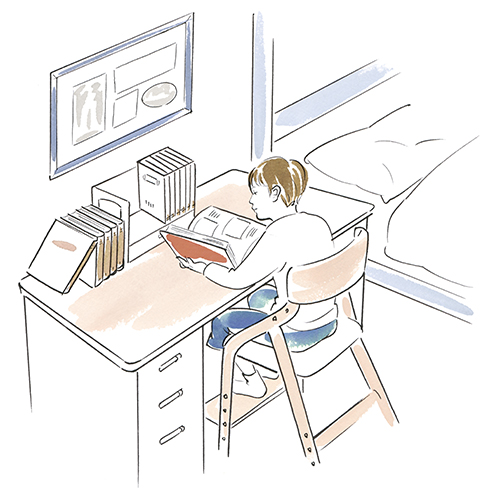 部屋で勉強している小学生のイラスト