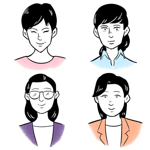 4人の女性のショルダーアップイラスト