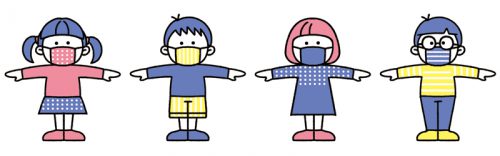 手を広げて距離をとって立っている子供のイラスト