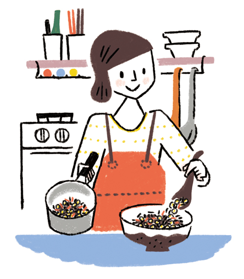 料理をしている女性のイラスト