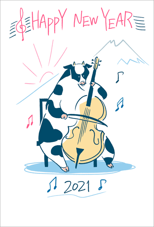 楽器を使って演奏する牛のイラスト