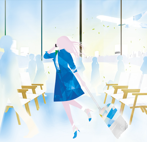 空港を歩く女性のイラスト