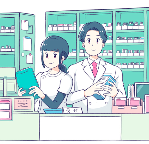 薬局にいる薬剤師さんのイラスト