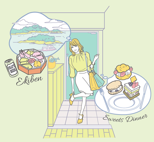 外食を想像する女性イラスト