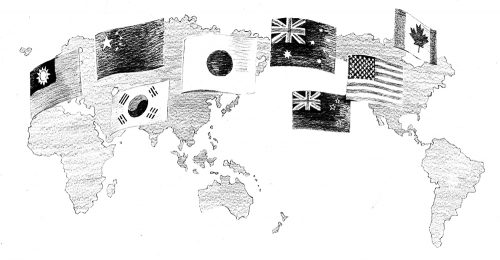 世界地図と国旗