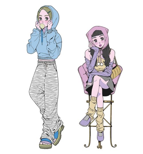 y2kファッションの女性イラスト