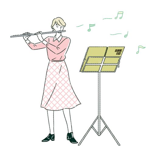 演奏している女性のシンプル線画イラスト