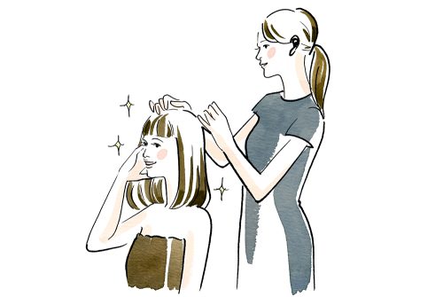 ヘアケアチェックする女性のイラスト