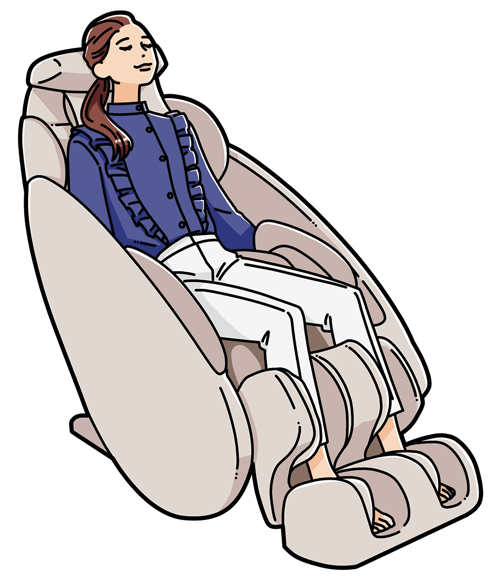 マッサージ機でリラックスする女性